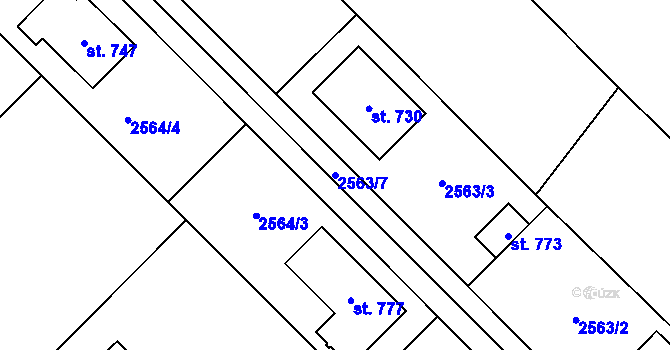 Parcela st. 2563/7 v KÚ Čebín, Katastrální mapa