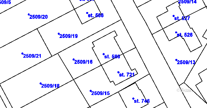 Parcela st. 586 v KÚ Čebín, Katastrální mapa