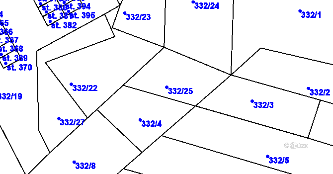 Parcela st. 332/25 v KÚ Čebín, Katastrální mapa
