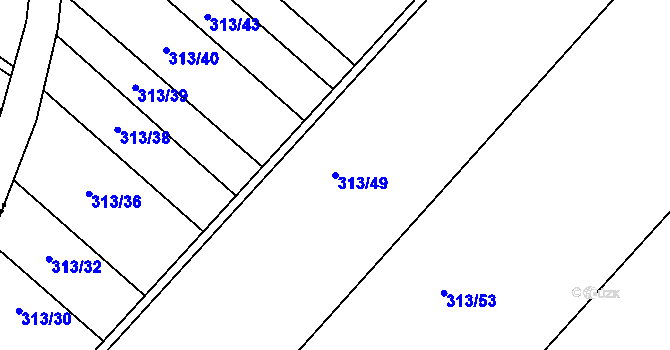 Parcela st. 313/49 v KÚ Čebín, Katastrální mapa
