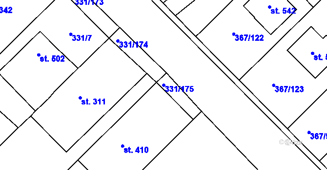 Parcela st. 331/175 v KÚ Čebín, Katastrální mapa