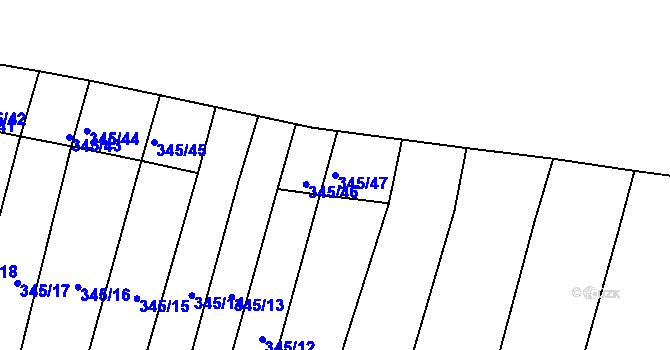 Parcela st. 345/47 v KÚ Čebín, Katastrální mapa