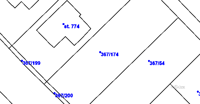 Parcela st. 367/174 v KÚ Čebín, Katastrální mapa