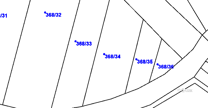Parcela st. 368/34 v KÚ Čebín, Katastrální mapa