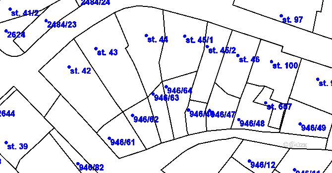 Parcela st. 946/64 v KÚ Čebín, Katastrální mapa