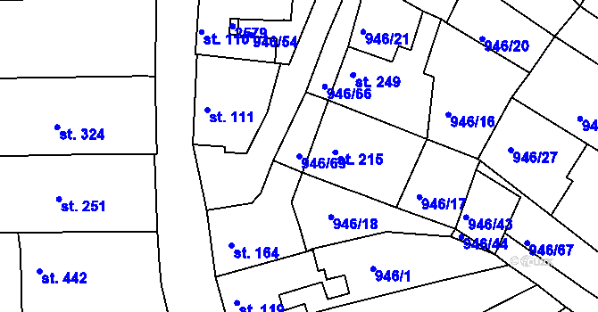 Parcela st. 946/69 v KÚ Čebín, Katastrální mapa