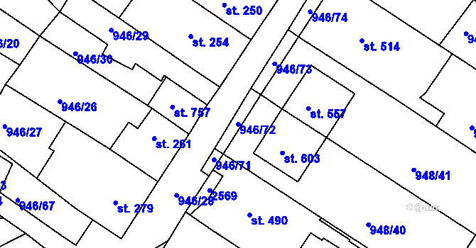 Parcela st. 946/72 v KÚ Čebín, Katastrální mapa