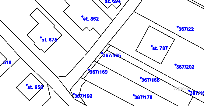 Parcela st. 367/165 v KÚ Čebín, Katastrální mapa