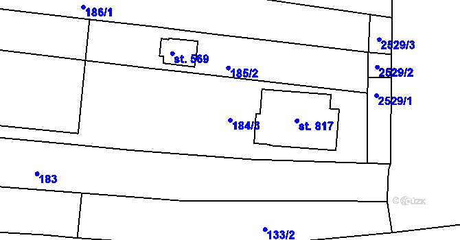 Parcela st. 184/3 v KÚ Čebín, Katastrální mapa
