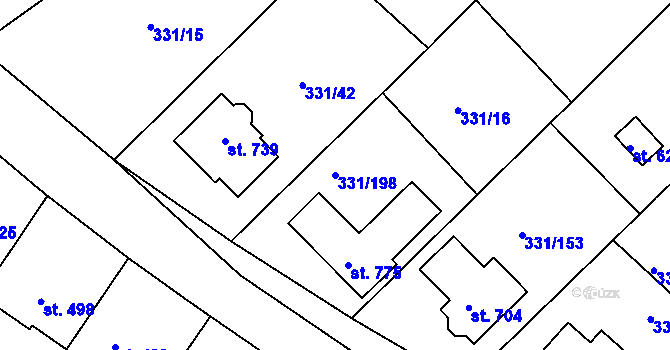 Parcela st. 331/198 v KÚ Čebín, Katastrální mapa