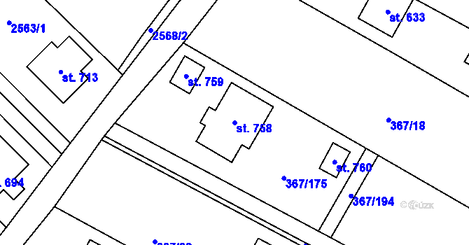 Parcela st. 758 v KÚ Čebín, Katastrální mapa