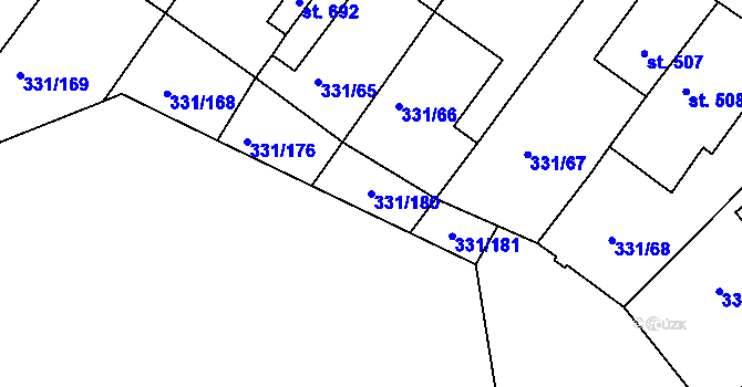 Parcela st. 331/180 v KÚ Čebín, Katastrální mapa