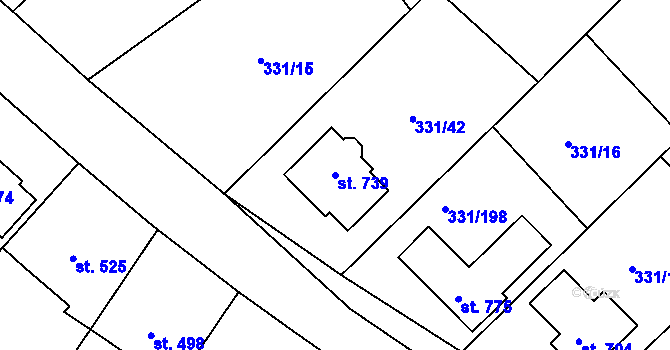 Parcela st. 739 v KÚ Čebín, Katastrální mapa