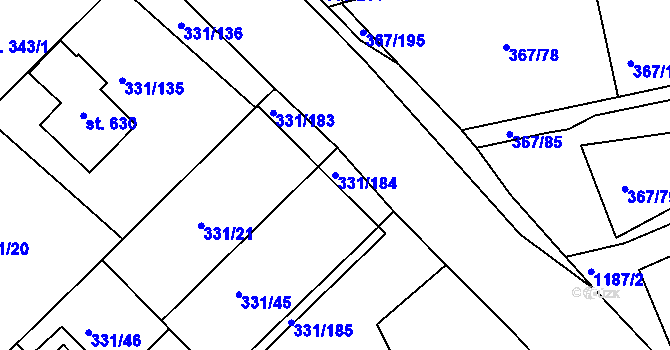 Parcela st. 331/184 v KÚ Čebín, Katastrální mapa