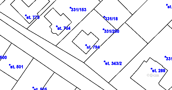 Parcela st. 794 v KÚ Čebín, Katastrální mapa