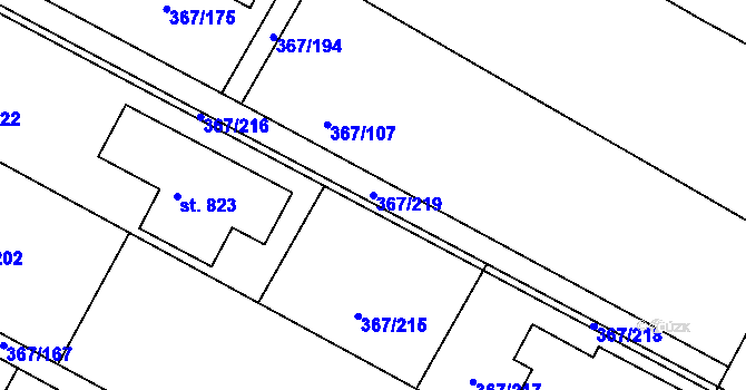 Parcela st. 367/219 v KÚ Čebín, Katastrální mapa