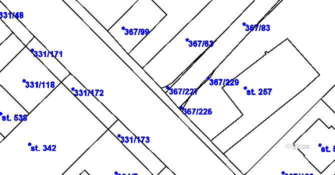 Parcela st. 367/227 v KÚ Čebín, Katastrální mapa