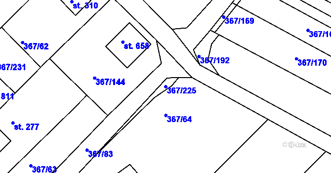 Parcela st. 367/225 v KÚ Čebín, Katastrální mapa