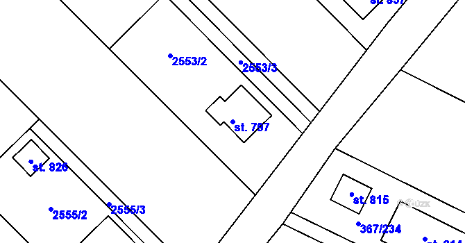 Parcela st. 797 v KÚ Čebín, Katastrální mapa