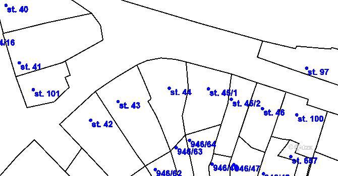 Parcela st. 44 v KÚ Čebín, Katastrální mapa