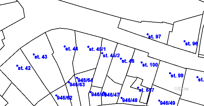 Parcela st. 45/2 v KÚ Čebín, Katastrální mapa