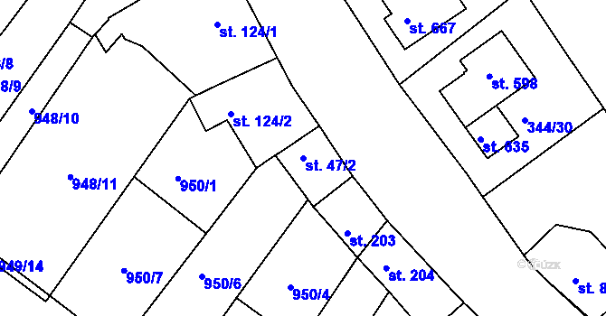 Parcela st. 47/2 v KÚ Čebín, Katastrální mapa