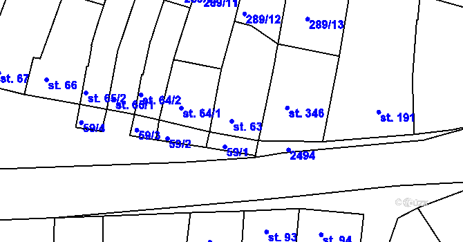 Parcela st. 63 v KÚ Čebín, Katastrální mapa