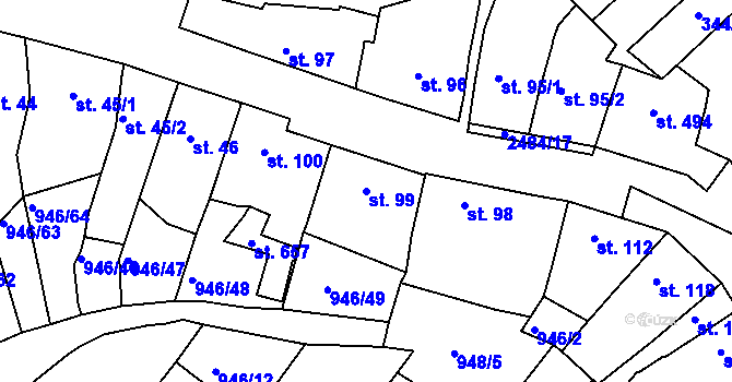 Parcela st. 99 v KÚ Čebín, Katastrální mapa
