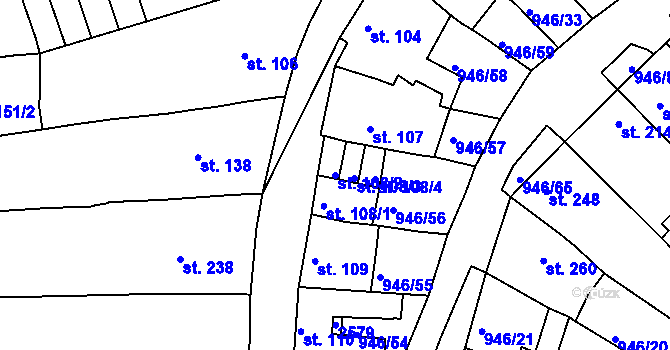 Parcela st. 108/2 v KÚ Čebín, Katastrální mapa