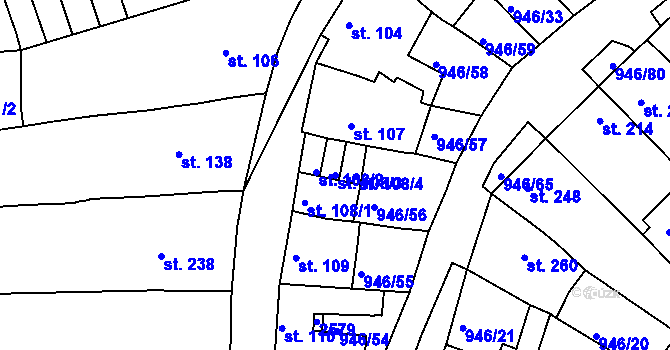 Parcela st. 108/3 v KÚ Čebín, Katastrální mapa