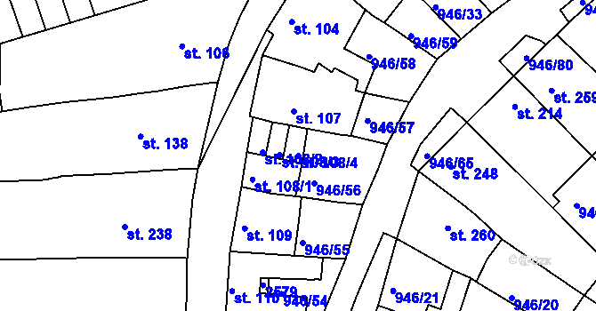Parcela st. 108/4 v KÚ Čebín, Katastrální mapa