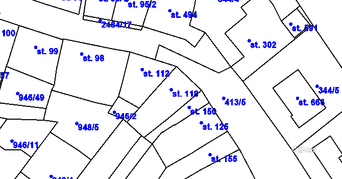 Parcela st. 118 v KÚ Čebín, Katastrální mapa