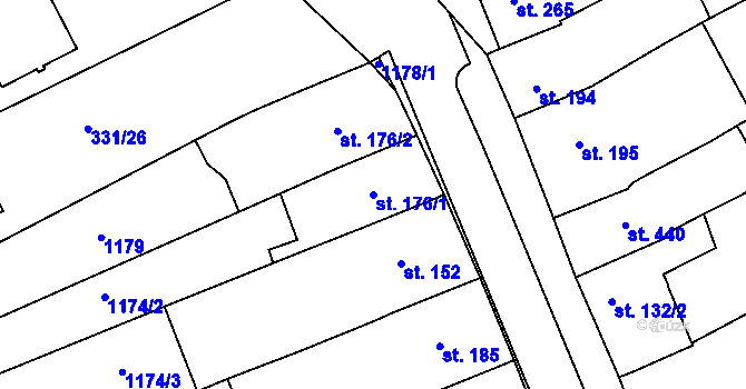 Parcela st. 176/1 v KÚ Čebín, Katastrální mapa
