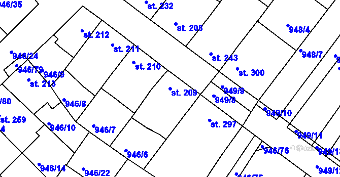 Parcela st. 209 v KÚ Čebín, Katastrální mapa