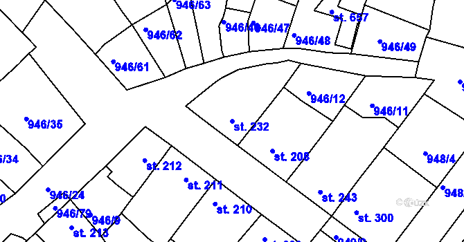 Parcela st. 232 v KÚ Čebín, Katastrální mapa