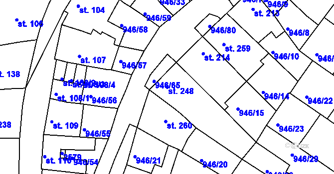 Parcela st. 248 v KÚ Čebín, Katastrální mapa