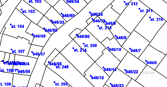 Parcela st. 259 v KÚ Čebín, Katastrální mapa