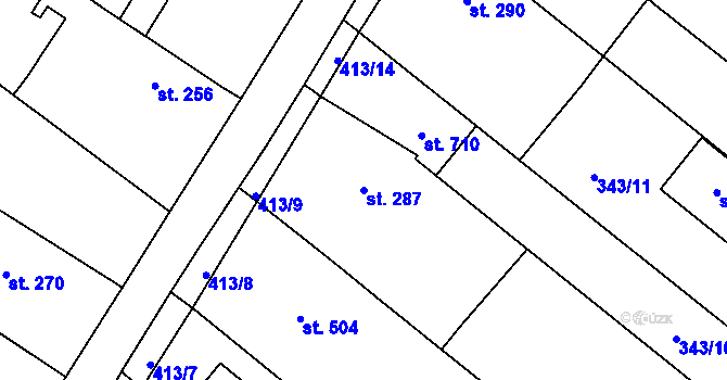 Parcela st. 287 v KÚ Čebín, Katastrální mapa