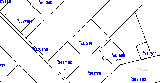 Parcela st. 291 v KÚ Čebín, Katastrální mapa