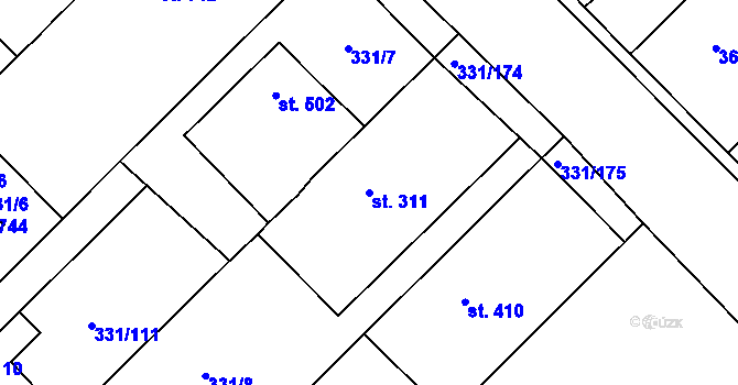 Parcela st. 311 v KÚ Čebín, Katastrální mapa