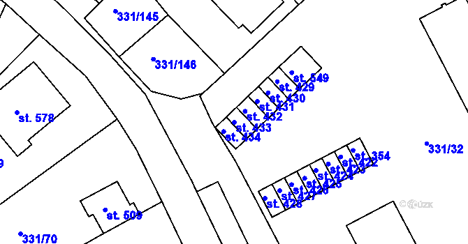 Parcela st. 433 v KÚ Čebín, Katastrální mapa