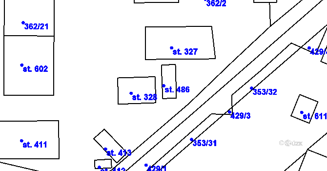 Parcela st. 486 v KÚ Čebín, Katastrální mapa