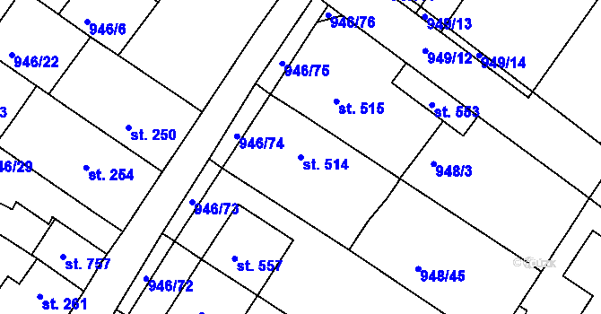 Parcela st. 514 v KÚ Čebín, Katastrální mapa