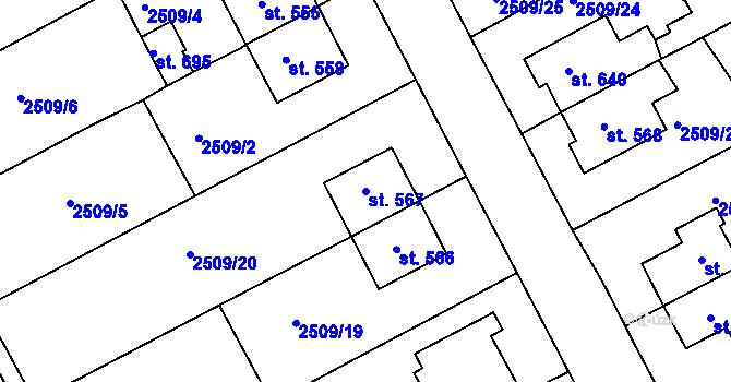 Parcela st. 567 v KÚ Čebín, Katastrální mapa