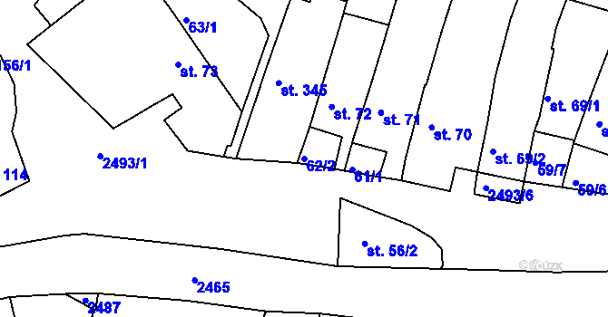 Parcela st. 62/2 v KÚ Čebín, Katastrální mapa