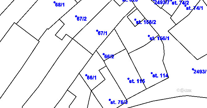 Parcela st. 66/2 v KÚ Čebín, Katastrální mapa