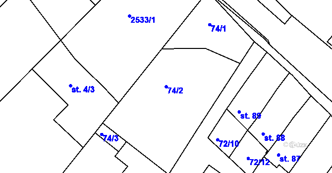 Parcela st. 74/2 v KÚ Čebín, Katastrální mapa
