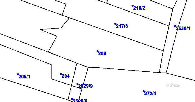Parcela st. 209 v KÚ Čebín, Katastrální mapa