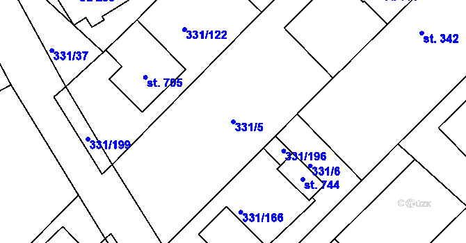 Parcela st. 331/5 v KÚ Čebín, Katastrální mapa