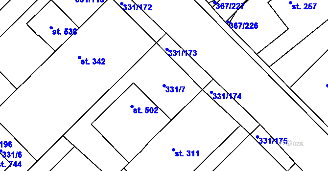 Parcela st. 331/7 v KÚ Čebín, Katastrální mapa